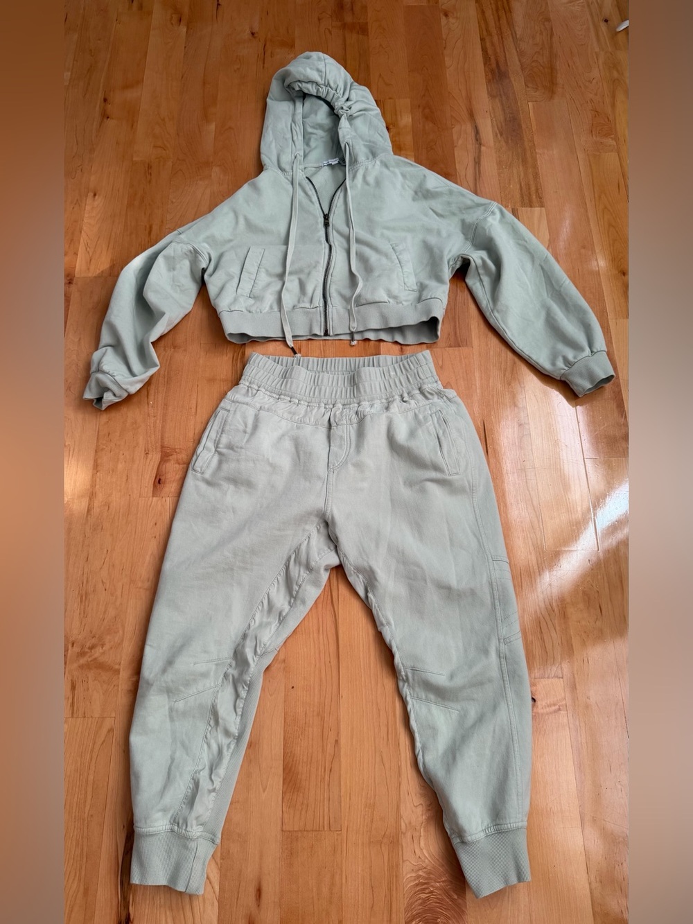 Young Fabulous and Broke Sage Cropped Hoodie & Jogger Set - Casual Lounge Pants